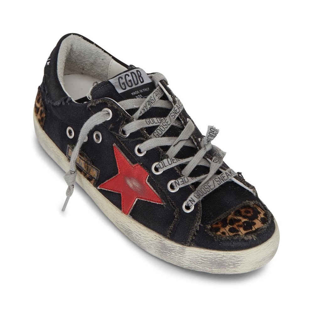 NIB Golden Goose Super-Star Black Denim Red Star Sneaker, 37